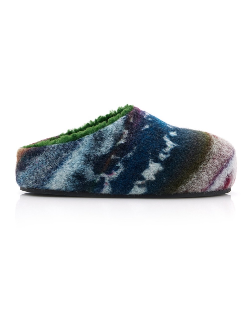 Amina Muaddi Giuly Slipper in Sunset Felt with Green Shearling